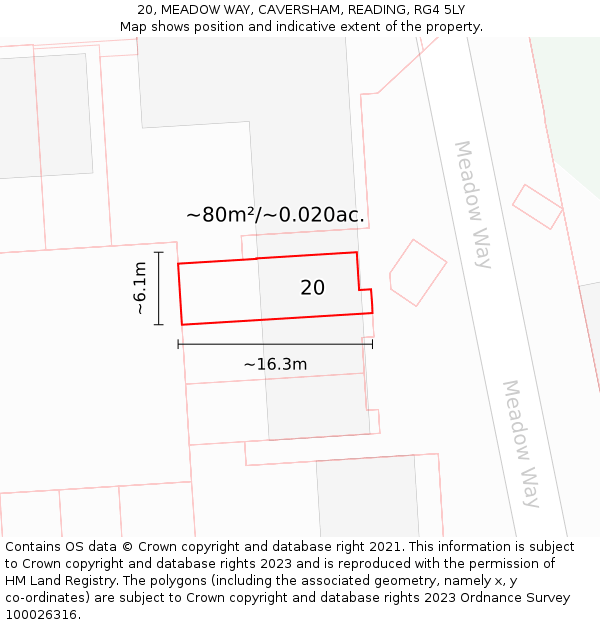 20, MEADOW WAY, CAVERSHAM, READING, RG4 5LY: Plot and title map