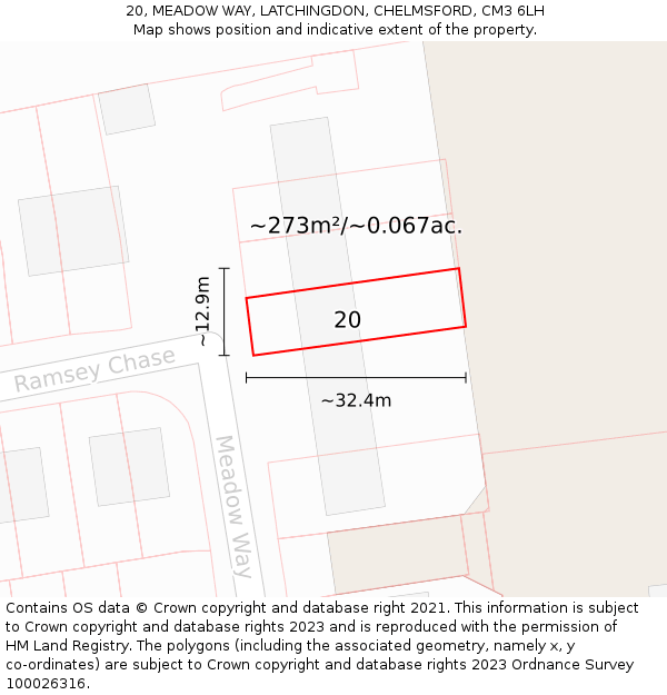 20, MEADOW WAY, LATCHINGDON, CHELMSFORD, CM3 6LH: Plot and title map