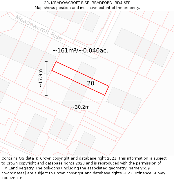 20, MEADOWCROFT RISE, BRADFORD, BD4 6EP: Plot and title map