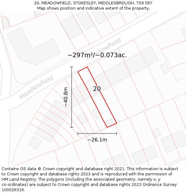 20, MEADOWFIELD, STOKESLEY, MIDDLESBROUGH, TS9 5EY: Plot and title map
