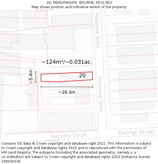 20, MEADOWGATE, BOURNE, PE10 9EZ: Plot and title map
