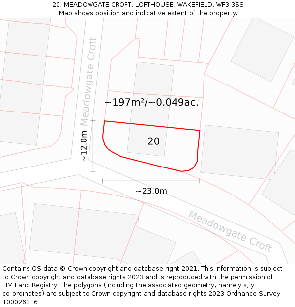 20, MEADOWGATE CROFT, LOFTHOUSE, WAKEFIELD, WF3 3SS: Plot and title map