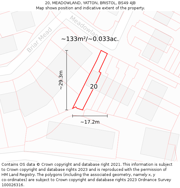 20, MEADOWLAND, YATTON, BRISTOL, BS49 4JB: Plot and title map