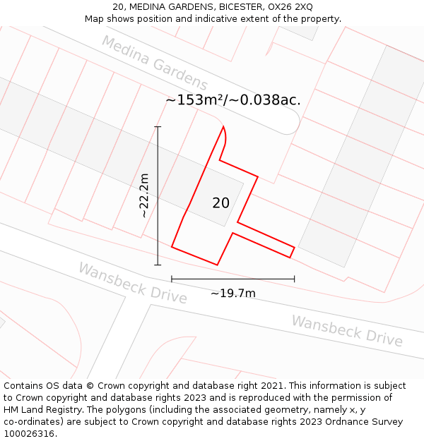 20, MEDINA GARDENS, BICESTER, OX26 2XQ: Plot and title map