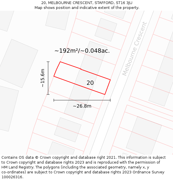 20, MELBOURNE CRESCENT, STAFFORD, ST16 3JU: Plot and title map