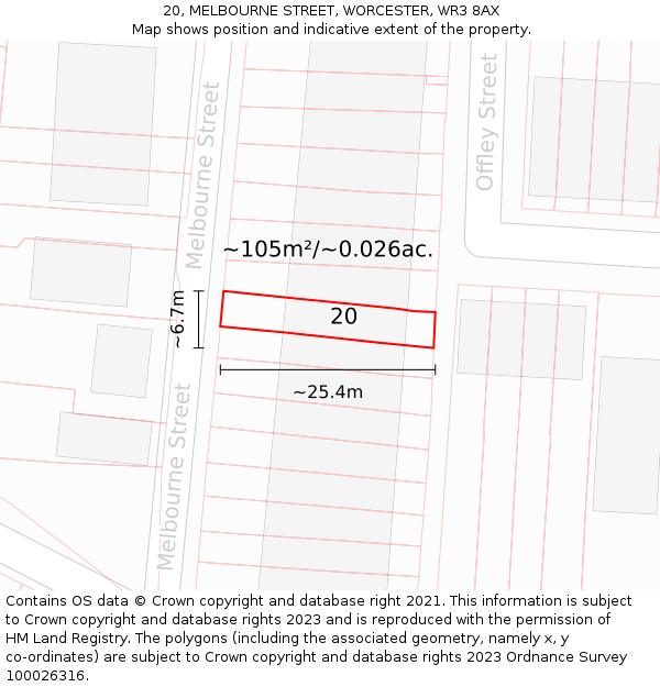 20, MELBOURNE STREET, WORCESTER, WR3 8AX: Plot and title map