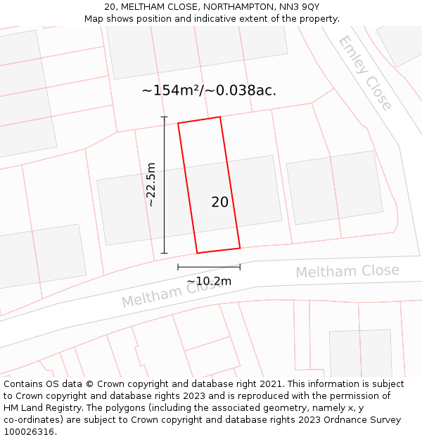 20, MELTHAM CLOSE, NORTHAMPTON, NN3 9QY: Plot and title map