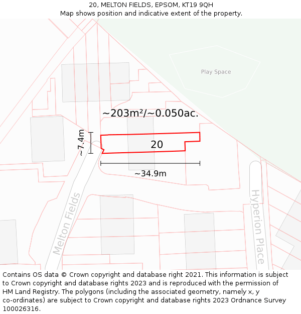 20, MELTON FIELDS, EPSOM, KT19 9QH: Plot and title map