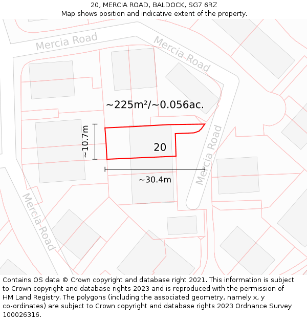 20, MERCIA ROAD, BALDOCK, SG7 6RZ: Plot and title map