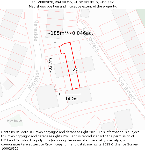 20, MERESIDE, WATERLOO, HUDDERSFIELD, HD5 8SX: Plot and title map