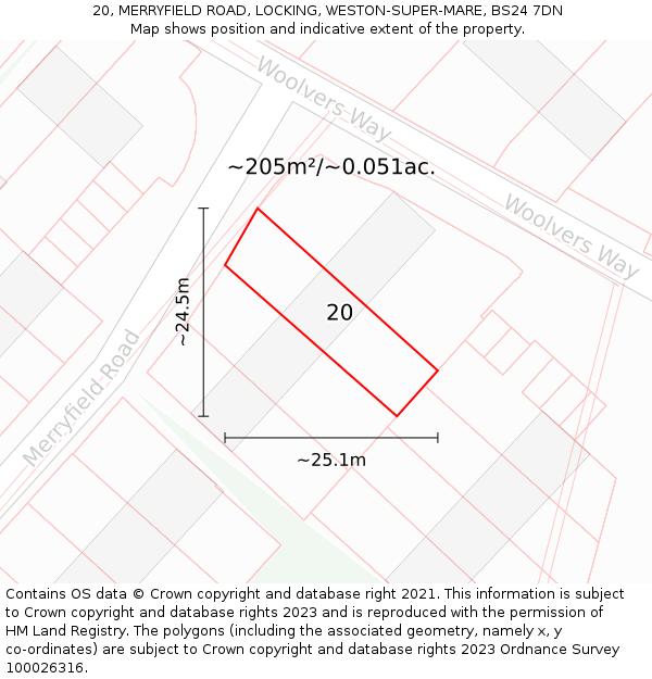 20, MERRYFIELD ROAD, LOCKING, WESTON-SUPER-MARE, BS24 7DN: Plot and title map