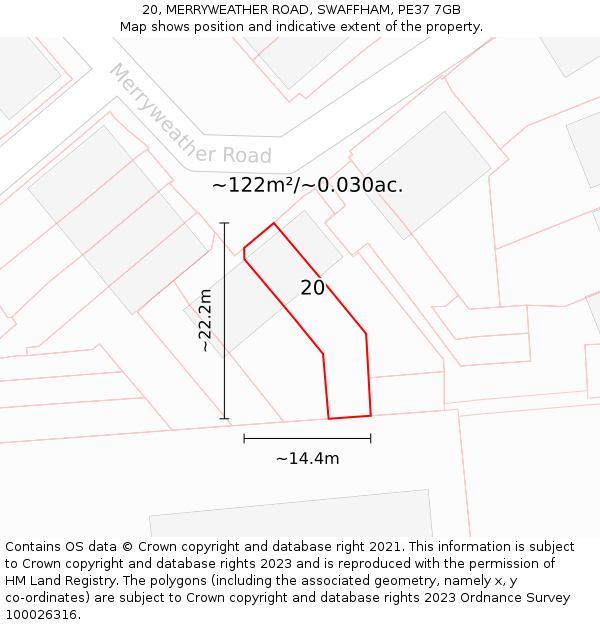 20, MERRYWEATHER ROAD, SWAFFHAM, PE37 7GB: Plot and title map