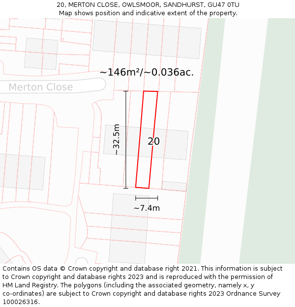 20, MERTON CLOSE, OWLSMOOR, SANDHURST, GU47 0TU: Plot and title map