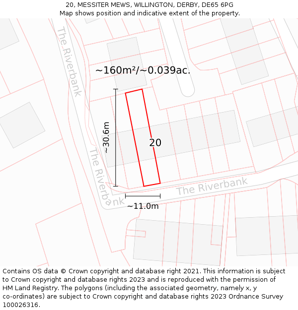 20, MESSITER MEWS, WILLINGTON, DERBY, DE65 6PG: Plot and title map