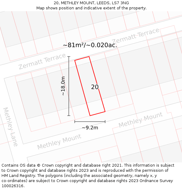 20, METHLEY MOUNT, LEEDS, LS7 3NG: Plot and title map