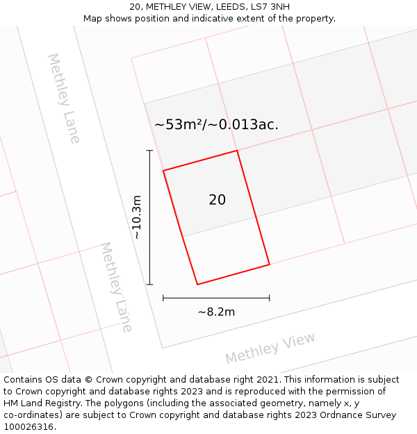 20, METHLEY VIEW, LEEDS, LS7 3NH: Plot and title map