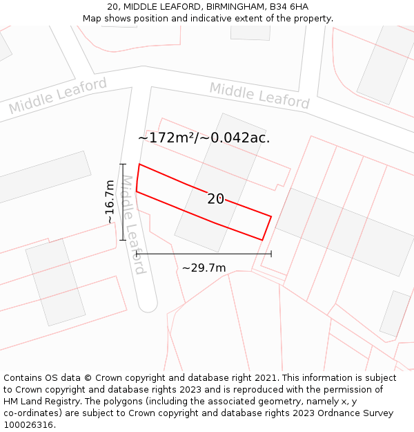 20, MIDDLE LEAFORD, BIRMINGHAM, B34 6HA: Plot and title map