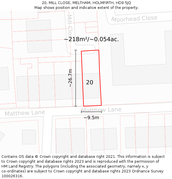 20, MILL CLOSE, MELTHAM, HOLMFIRTH, HD9 5JQ: Plot and title map