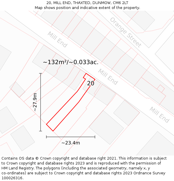 20, MILL END, THAXTED, DUNMOW, CM6 2LT: Plot and title map