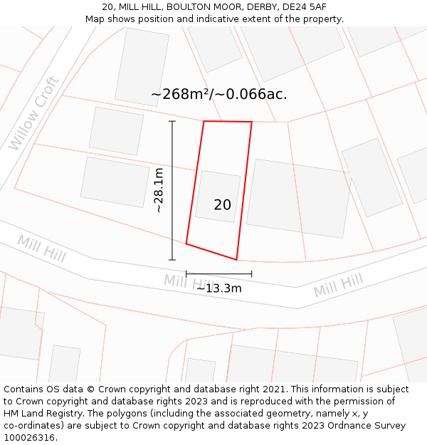 20, MILL HILL, BOULTON MOOR, DERBY, DE24 5AF: Plot and title map