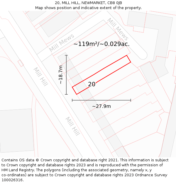 20, MILL HILL, NEWMARKET, CB8 0JB: Plot and title map
