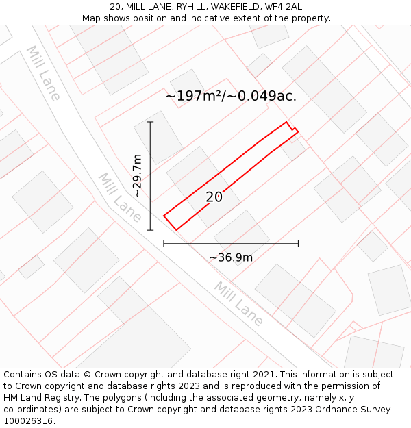 20, MILL LANE, RYHILL, WAKEFIELD, WF4 2AL: Plot and title map