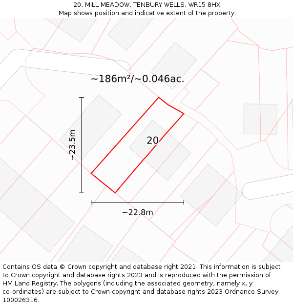 20, MILL MEADOW, TENBURY WELLS, WR15 8HX: Plot and title map