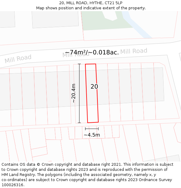 20, MILL ROAD, HYTHE, CT21 5LP: Plot and title map