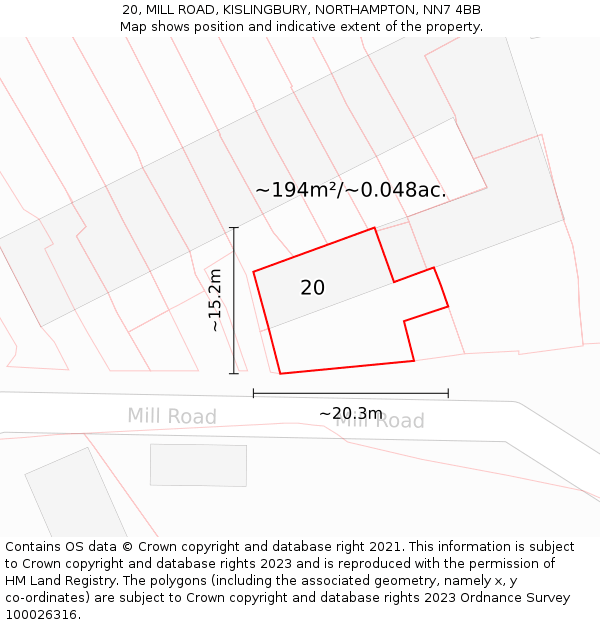 20, MILL ROAD, KISLINGBURY, NORTHAMPTON, NN7 4BB: Plot and title map