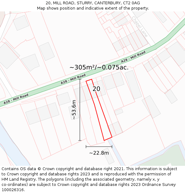 20, MILL ROAD, STURRY, CANTERBURY, CT2 0AG: Plot and title map