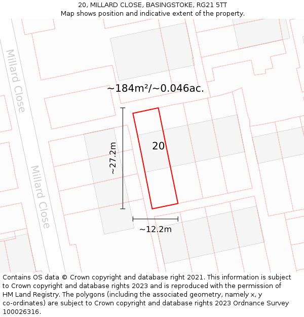 20, MILLARD CLOSE, BASINGSTOKE, RG21 5TT: Plot and title map