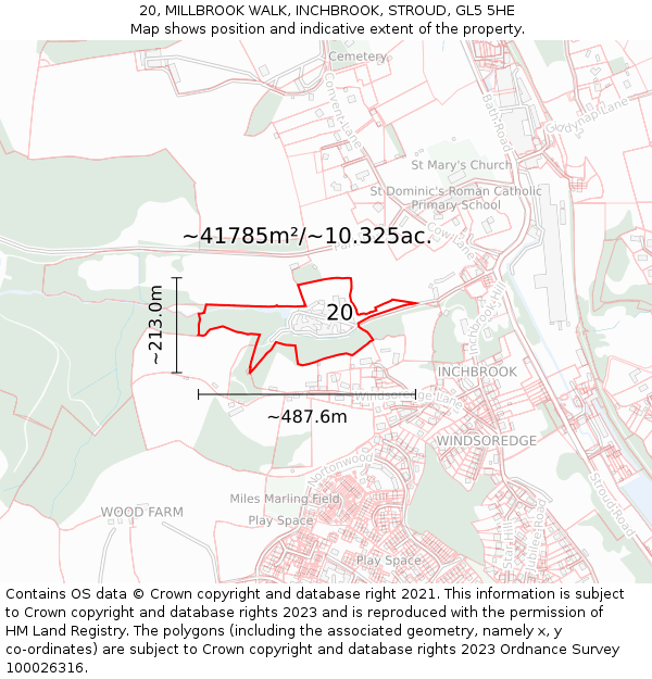 20, MILLBROOK WALK, INCHBROOK, STROUD, GL5 5HE: Plot and title map