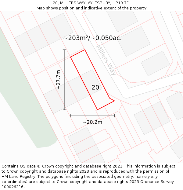 20, MILLERS WAY, AYLESBURY, HP19 7FL: Plot and title map