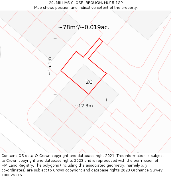 20, MILLIAS CLOSE, BROUGH, HU15 1GP: Plot and title map