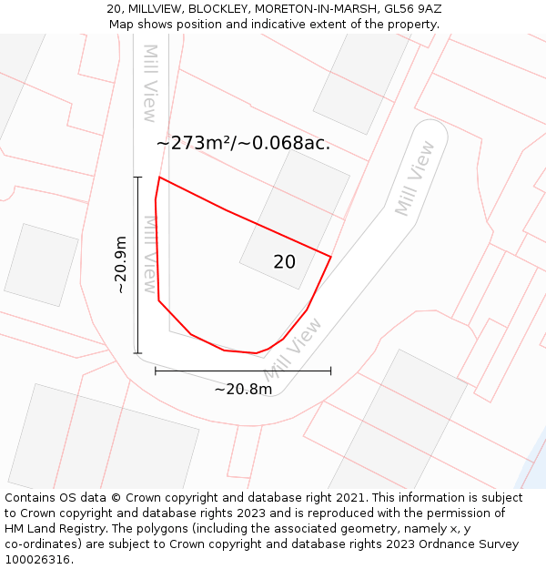 20, MILLVIEW, BLOCKLEY, MORETON-IN-MARSH, GL56 9AZ: Plot and title map