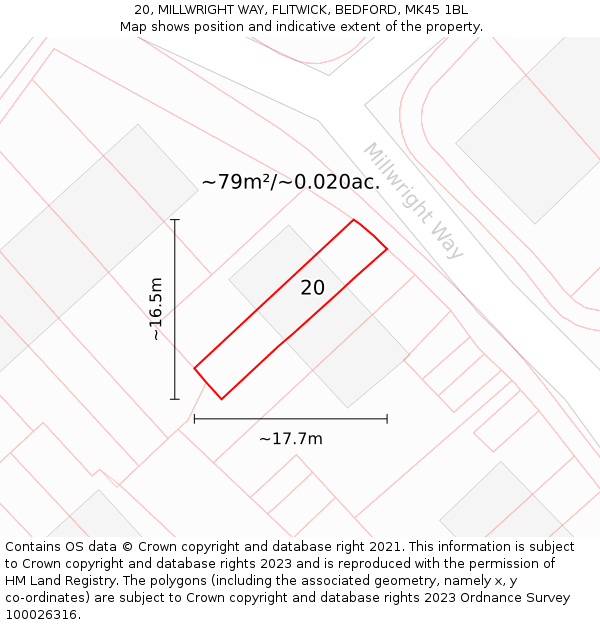 20, MILLWRIGHT WAY, FLITWICK, BEDFORD, MK45 1BL: Plot and title map