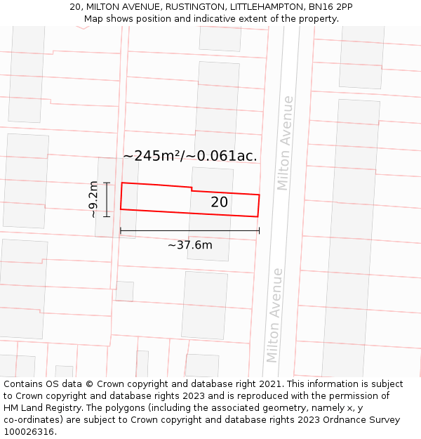 20, MILTON AVENUE, RUSTINGTON, LITTLEHAMPTON, BN16 2PP: Plot and title map