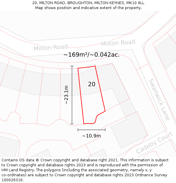 20, MILTON ROAD, BROUGHTON, MILTON KEYNES, MK10 9LL: Plot and title map
