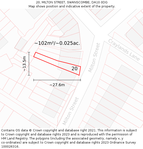 20, MILTON STREET, SWANSCOMBE, DA10 0DG: Plot and title map