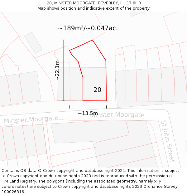 20, MINSTER MOORGATE, BEVERLEY, HU17 8HR: Plot and title map