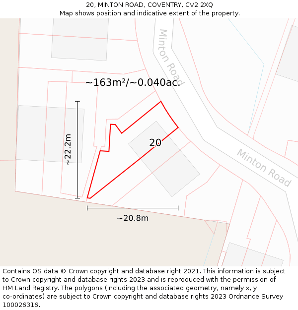 20, MINTON ROAD, COVENTRY, CV2 2XQ: Plot and title map