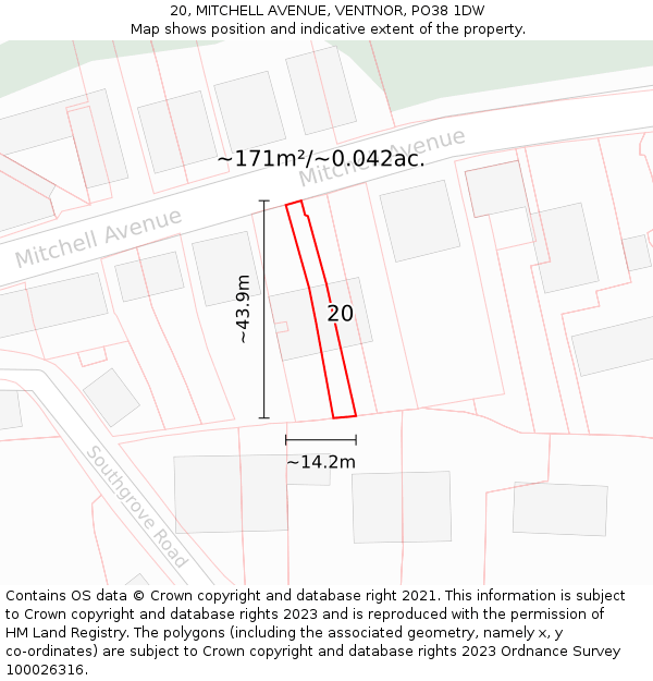 20, MITCHELL AVENUE, VENTNOR, PO38 1DW: Plot and title map