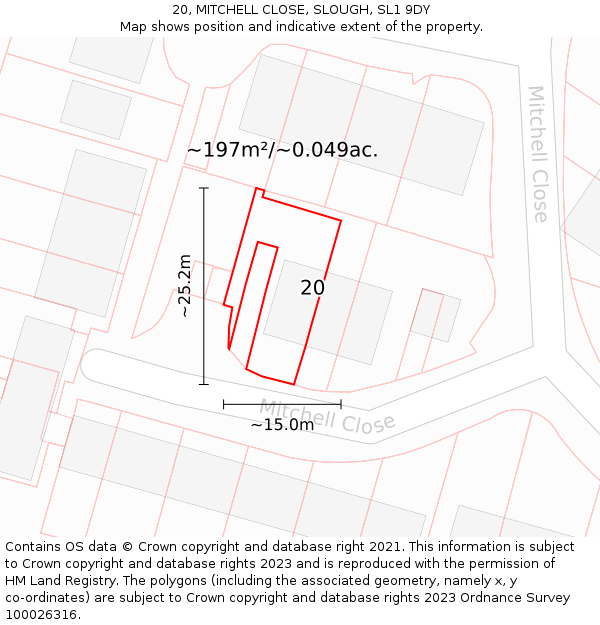 20, MITCHELL CLOSE, SLOUGH, SL1 9DY: Plot and title map