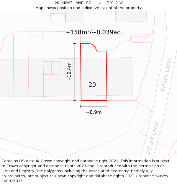 20, MOAT LANE, SOLIHULL, B91 2LW: Plot and title map