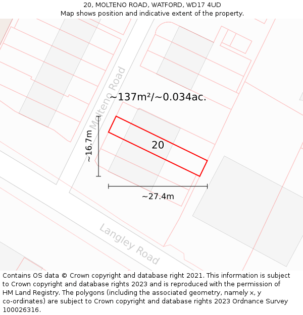20, MOLTENO ROAD, WATFORD, WD17 4UD: Plot and title map