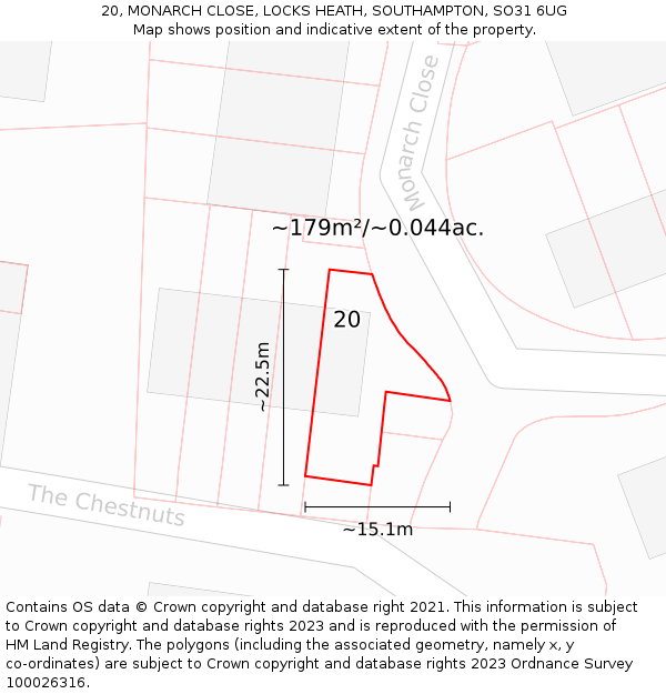 20, MONARCH CLOSE, LOCKS HEATH, SOUTHAMPTON, SO31 6UG: Plot and title map