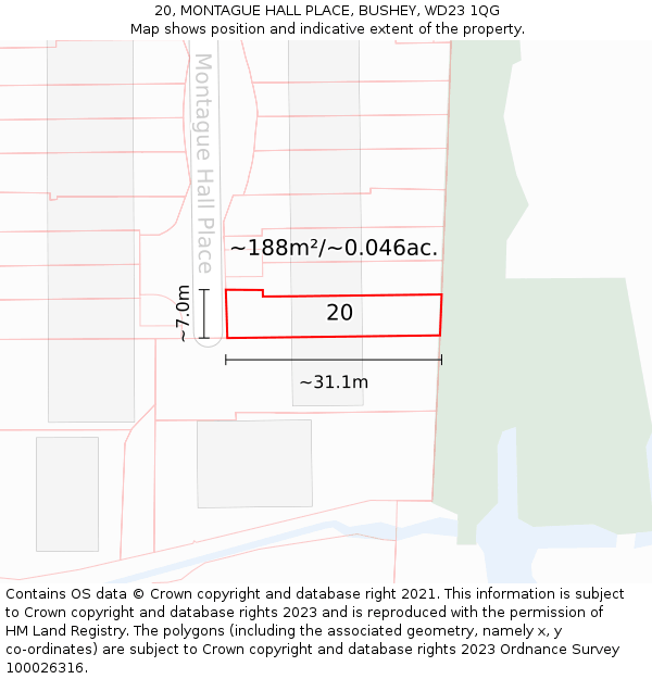 20, MONTAGUE HALL PLACE, BUSHEY, WD23 1QG: Plot and title map