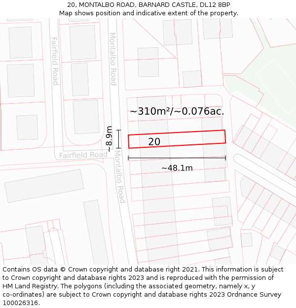 20, MONTALBO ROAD, BARNARD CASTLE, DL12 8BP: Plot and title map