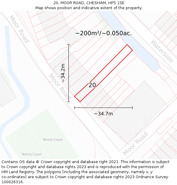 20, MOOR ROAD, CHESHAM, HP5 1SE: Plot and title map