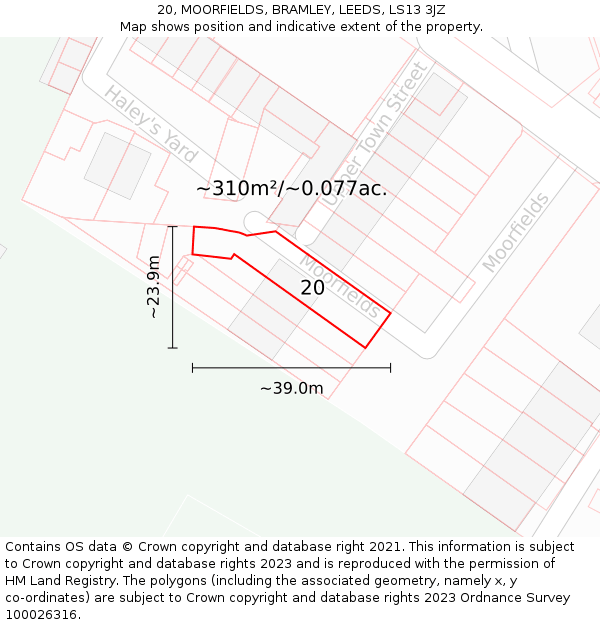 20, MOORFIELDS, BRAMLEY, LEEDS, LS13 3JZ: Plot and title map